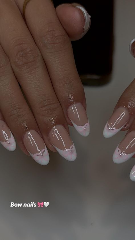 Bow nails 🎀🤍 Red French Tip Nail Ideas, Pink Croquette, Nails Blue And White, Tip Nail Ideas, French Tip Nail Ideas, Red French Tip, Bow Nail Designs, Bow Nails, Blue And White Nails