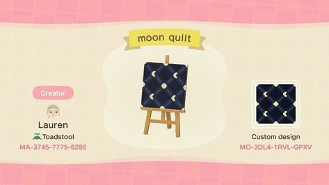 2,100 Likes, 14 Comments - ac:nh❣️Lauren (@toadstool.island) on Instagram: “🌙 Moon quilt and new bottom and top tassels.💫 . . . . . . . .  #animalcrossingnewhorizons…” Acnh Halloween Code, Qr Code Books, Witch Quilt, Moon Quilt, Library Book Displays, Animal Crossing 3ds, Preschool Bulletin, Animal Crossing Qr Codes Clothes, Qr Codes Animal Crossing