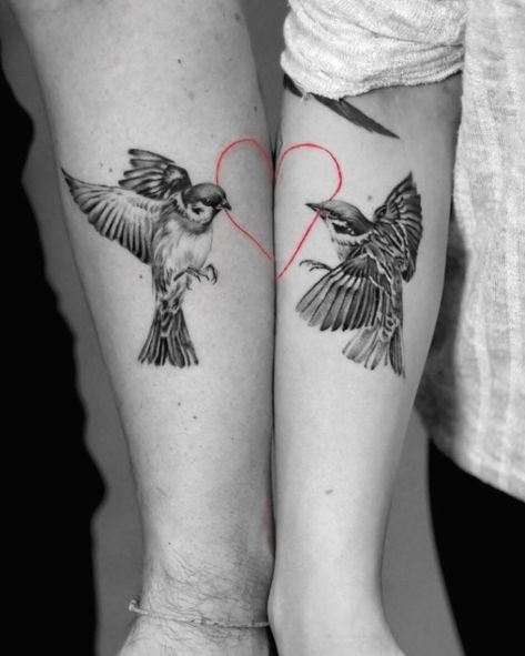 Matching Bird Tattoos, Couple Tattoos Unique Meaningful, Bali Tattoo, Tattoos For Couples, Couples Tattoo, Tattoo Garden, Best Couple Tattoos, Couples Tattoos, Tattoo Couple