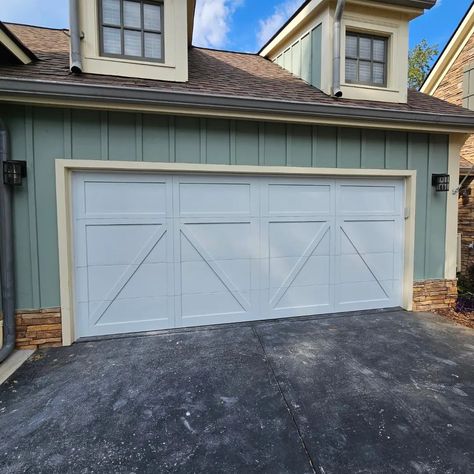 Tier1 Garage Doors | Just installed a brand-new set of all-white 5300 series garage doors! These sleek beauties are about to get a fresh coat of paint and some… | Instagram Carriage Garage Doors Black, Carriage House Doors Diy, Carriage Garage Doors With Windows, Carriage Garage Doors No Windows, Stamped Carriage House Garage Door, Carriage House, New Set, All White, Garage Doors