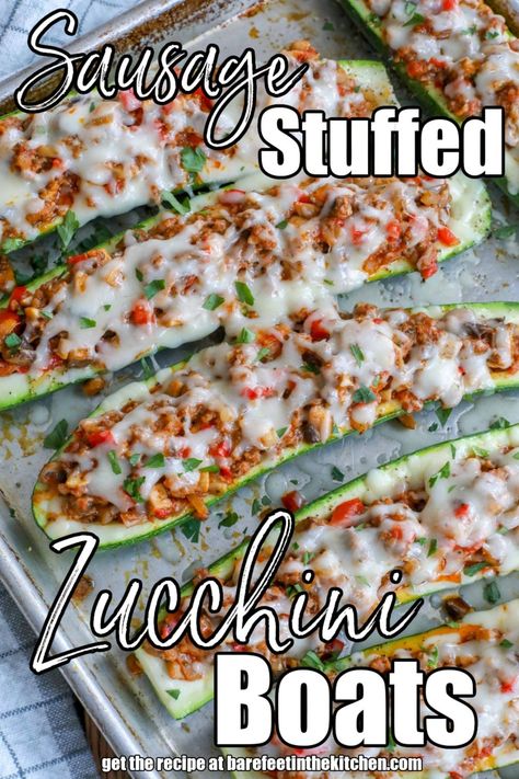 Sausage Stuffed Zucchini Boats Sausage Stuffed Zucchini Boats, Zucchini Boat Recipes, Mexican Stuffed Peppers, Stuffed Zucchini Boats, Sausage Stuffed Zucchini, Stuffed Zucchini, Marinara Sauce Homemade, Zucchini Boats, Vegetarian Main Dishes