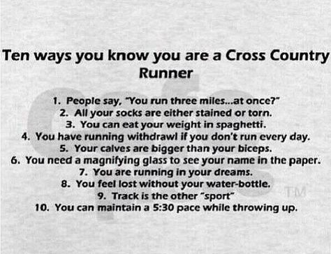 Ten ways you know you are a cross country runner Cross Country Quotes High Schools, Cross Country Bag Checklist, Things Only Cross Country Runners Understand, Cross Country Quotes, Cross Country Mom, Track Runners, Truth Or Dare Questions, Dare Questions, Country Things