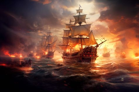 Exquisite! Captivating! Elevate your style with The Battle Horizon: Napoleonic Naval Galleons | Digital Art, Explosive Historical Sea Battle, Nautical Decor, IMAGION Exclusive, available for a limited time at the incredible price of €25.30 #DigitalWarfare #ImagionExclusive #MaritimeArt #SeaBattleScene #NapoleonicArt #NauticalDrama #HistoricalDecor #NavalBattles #WarshipFleet #CollectiblePrint Battle Painting, Pirate Ship Art, Naval Battle, Sea Battle, Maritime Art, Ship Paintings, Pirate Ship, Ship Art, Nautical Decor