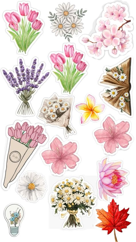 Aesthetic Flower Stickers Printable, Flower Stickers Printable, Sticker Album Diy, Vintage Aesthetic Stickers, Vintage Aesthetic Stickers Printables, Pink Scrapbook Paper, خريطة ذهنية, Diy Photo Book, Printable Vintage Art