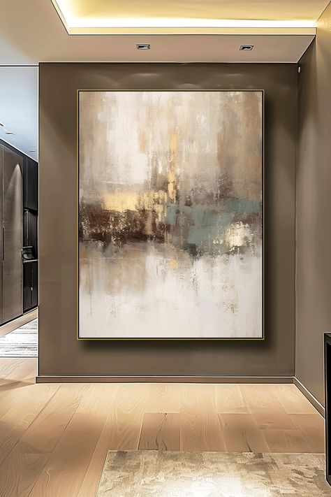 Original handmade beige abstract painting with textured brushstrokes in neutral tones, gold accents, and teal highlights Textured Artwork, Minimalist Wall, Modern Painting, Art Abstrait, Abstract Wall, Minimalist Wall Art, Neutral Tones, Art Original, Abstract Art Painting