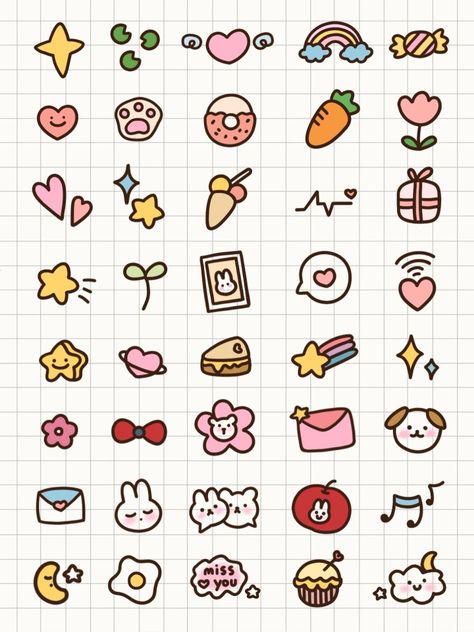 Kawaii Aesthetic Drawings, Cute Drawings Backgrounds, Cute Drawing Ideas For Stickers, Doodle Kawaii Cute, Cute Doodles On Paper, Mini Cute Art, Easy Drawings For Stickers, How To Draw Cute Stickers, Stickers Ideas Easy