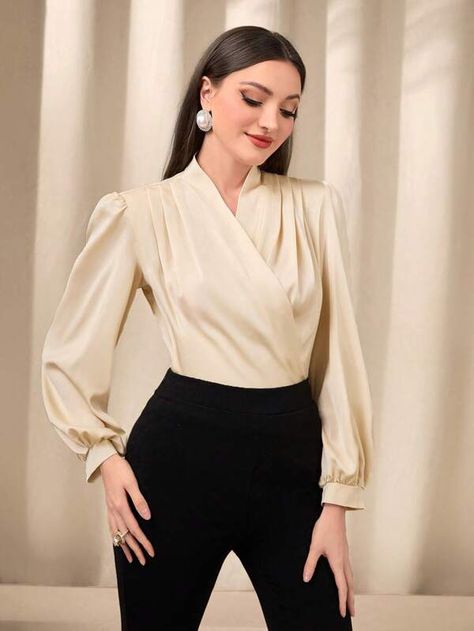 SHEIN Modely Surplice Neck Lantern Sleeve Blouse | SHEIN USA Lantern Sleeved Blouses, Lantern Sleeve, Girls Makeup, Lantern Sleeves, Lanterns, Sleeve Blouse, My Style, Makeup, Dresses