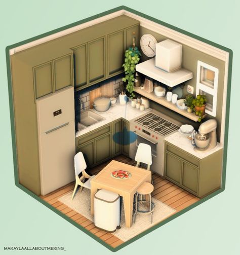 Sims Small Kitchen, Small Kitchen Sims 4, Sims 4 Small Kitchen, Sims 4 Houses Layout, Sims Rooms, Sims 4 Room, Sims 4 Interior, Sims Interior, Sims 4 Rooms