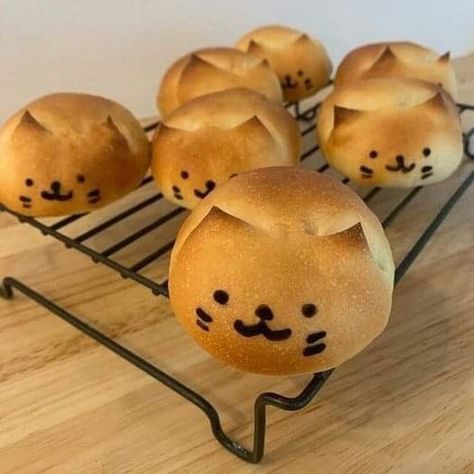 Animal Shaped Foods, Cat Bread, Kawaii Cooking, Cute Baking, Cute Snacks, Japanese Dessert, Cat Cafe, Daily 5, Kawaii Food