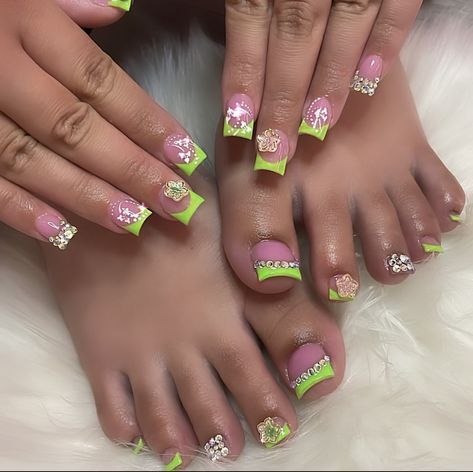 Matching Nail And Toe Sets, Acrylic Toes, Acrylic Toe Nails, Nail Sets, Unique Acrylic Nails, Pink Nail Designs, Bling Acrylic Nails, Rancho Cucamonga, Short Acrylic Nails Designs