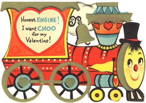 Get on the Valentine Train | Flickr - Photo Sharing! Train Valentine, Punny Valentines, Valentines Illustration, Valentines Day Clipart, Royalty Free Clipart, Choo Choo Train, Vintage Valentine Cards, Valentine Theme, Valentine Greeting Cards