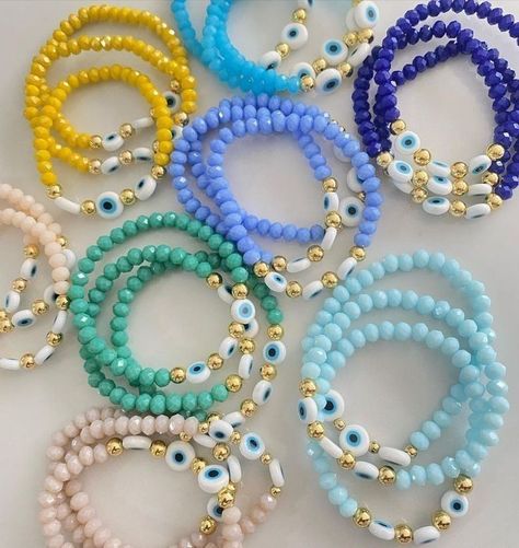 Pretty Jewelry Necklaces, Beaded Jewelry Necklaces, Bracelets Handmade Diy, Beaded Necklace Designs, Evil Eyes, Beaded Jewels, Diy Bracelets Easy, Diy Bracelet Designs, Diy Bracelets Patterns