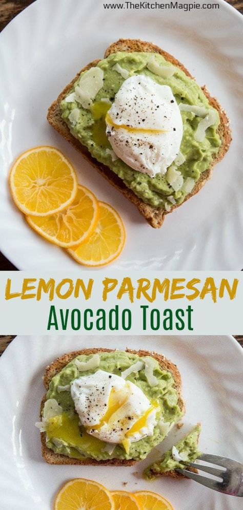 Meyer Lemon Parmesan Avocado Toast & Egg | The Kitchen Magpie Breakfast Avocado Recipes, Breakfest Ideas, Breakfast Healthy Recipes, Healthy Breakfast Toast, Toast Egg, Eggs Healthy, Avocado Recipes Healthy, Mediterranean Breakfast, Avocado Dessert