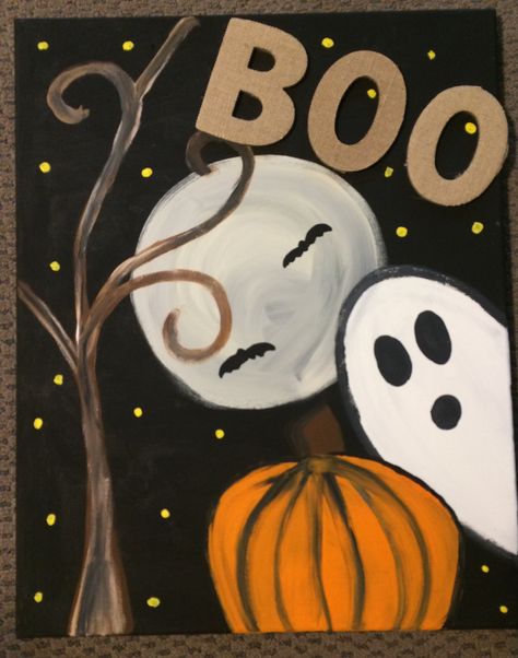 Easy DIY Halloween painting Halloween Canvas Paintings, Halloween Canvas Art, Drawing Halloween, Moldes Halloween, Fall Canvas Painting, Fall Canvas, Adornos Halloween, Manualidades Halloween, Zucca Halloween