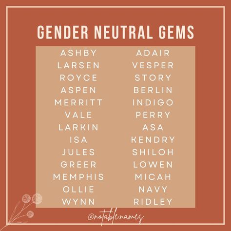 I love a gender neutral name! I'm not sure what it is about them, but I'm constantly drawn to them. I'll see a name I like, find out it's gender neutral and then fall in love a little bit more. Could it be that they always have such a cool vibe? It's quite possible. Check out these stunning gender neutral names! Which one would you add to your name list? #names #genderneutralnames #babynames #babynameinspo #babynameideas #babynamesuggestions #babyname #babynameinspiration Gender Neutral Names List, Unisex Names Gender Neutral, Fall Names, Neutral Names, M Names, Writing Planning, Writing Inspiration Tips, Unisex Name, Sign Language Alphabet