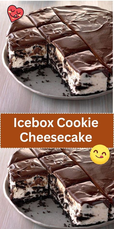 A no-bake cheesecake made with layers of cookies and a creamy filling, chilled to perfection in the fridge. Icebox Cookie Cheesecake, Cookie Cheesecake, Icebox Cookies, Quick Cookies, Desserts Ideas, Chocolate Graham Crackers, Bake Cheesecake, Cheesecake Cookies, No Bake Cheesecake