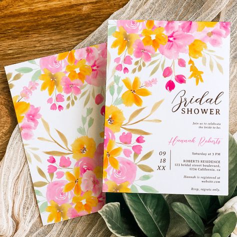 Garden Bridal Shower Invitations, Watercolor Bridal Shower Invitations, Pink Floral Watercolor, Wedding Announcement Cards, Garden Bridal Showers, Floral Bridal Shower Invitations, Wedding Invitations Boho, Floral Bridal Shower, Bridal Shower Theme