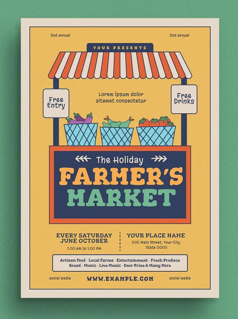 Market Advertising Poster, Pop Up Market Poster Design, Text And Image Design, Food Market Poster, Farmers Market Poster Design, Market Flyer Design, Market Poster Design, Farmers Market Flyer, Farmers Market Poster