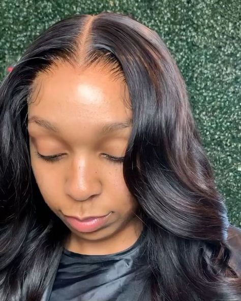 5x5 Closure Wig Install, No Baby Hair Wig Install, Wig No Baby Hair, Closure Wig Install, Install Wig, Center Part Hairstyles, Closure Install, Bob Braids Hairstyles, Wig Ideas