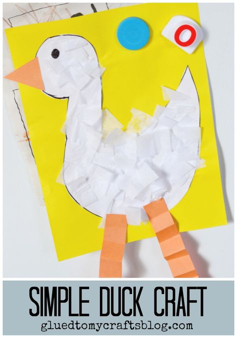 Simple Duck Kid Craft - just draw a duck body shape on some white cardstock, trim out and add white tissue paper on top! Find more kid friendly ideas on Glued To My Crafts Draw A Duck, Duck Craft, Pond Crafts, Goose Craft, Toddler Fine Motor Activities, Summer School Crafts, Summer Crafts For Toddlers, Duck Crafts, Storytime Crafts