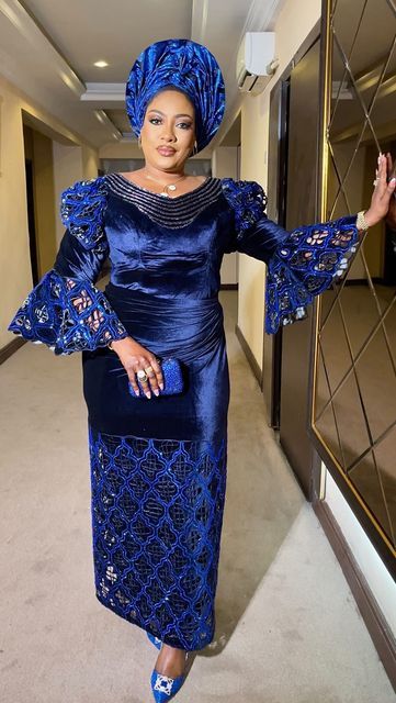 Velvet Styles In Nigeria, Velvet Aso Ebi, Iro And Buba Styles Lace, Velvet And Lace Dress, Velvet Styles, Asoebi Lace Styles, Iro And Buba, Asoebi Lace, Kaftan Styles