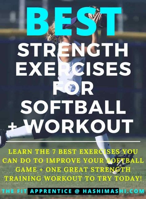 Softball Strength Training - Learn about the 7 best exercises you can do to improve your softball game + one great strength training workout to try today. softball strength training | exercises for softball | best exercises for softball | strength training for softball | strength training for softball players | softball strength training for pitchers | softball strength training for hitters | softball strength training for throwing Softball Conditioning Workouts, Softball Workouts, Youth Softball, Softball Pitcher, Softball Drills, Workouts At The Gym, Softball Training, Softball Catcher, Softball Coach