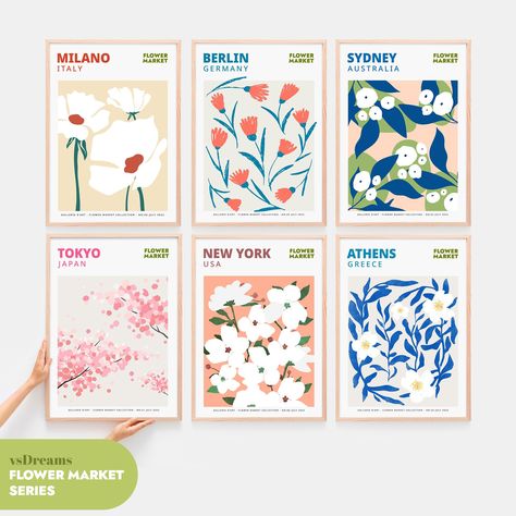 Flower Market Poster Berlin, Reverse Watercolor, Flower Market New York, Entryway Minimalist, New York Flower, 달력 디자인, Print Gallery Wall, Printable Flower, Flower Market Poster