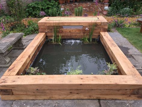 Sleeper Pond, Diy Ponds Backyard, Raised Pond, Pond Construction, Patio Pond, Garden Ponds, Garden Pond Design, Diy Pond, Pond Ideas