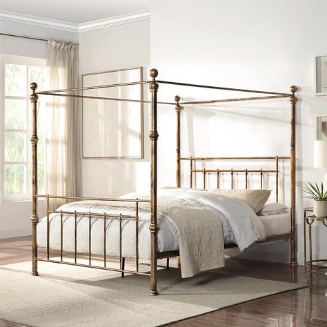 SlumberWorx WELWYN VINTAGE VICTORIAN 4 POSTER ANTIQUE BRASS METAL BED FRAME (King (U.K. Standard)) White Metal Bed Frame, King Metal Bed Frame, White Metal Bed, Sofa Bed 2 Seater, Black Metal Bed Frame, Brass Bed Frame, Black Metal Bed, Drape Fabric, Led Beds