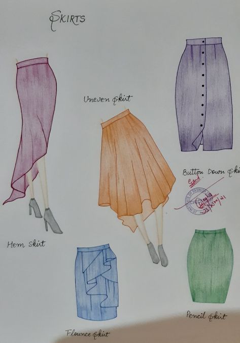 Sleeves Design Illustration, Different Types Of Skirts Illustration, Skirt Illustration Sketches, Blazer Illustration, Skirt Sketch, Skirt Illustration, Sketch Skirt, Fashion Sketch Template, Fashion Designing Course