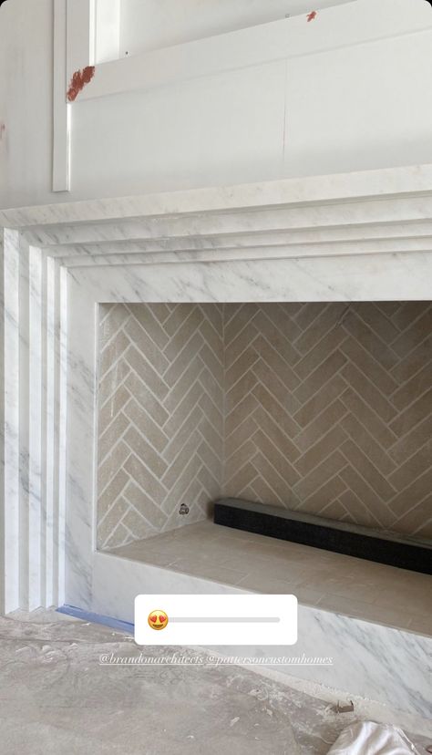 Herringbone Fireplace, Cast Stone Fireplace, Stone Fireplace Surround, Home Fireplace, Fireplace Makeover, Cast Stone, Living Room Remodel, Fireplace Tile, Fireplace Wall