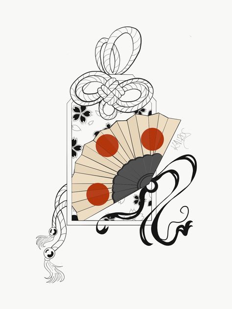 Omamori Drawing, Omamori Illustration, Omamori Tattoo Design, Omamori Tattoo, Talisman Tattoo, Japanese Talisman, Japanese Drawing, Charm Tattoo, Japan Image