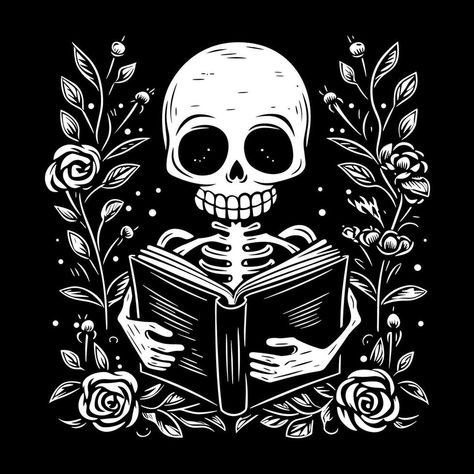 Book Black And White, Skeleton Reading, Phone Widgets, Black And White Books, Gothic Books, Black And White Roses, Book Stickers, Reading A Book, Floral Frame