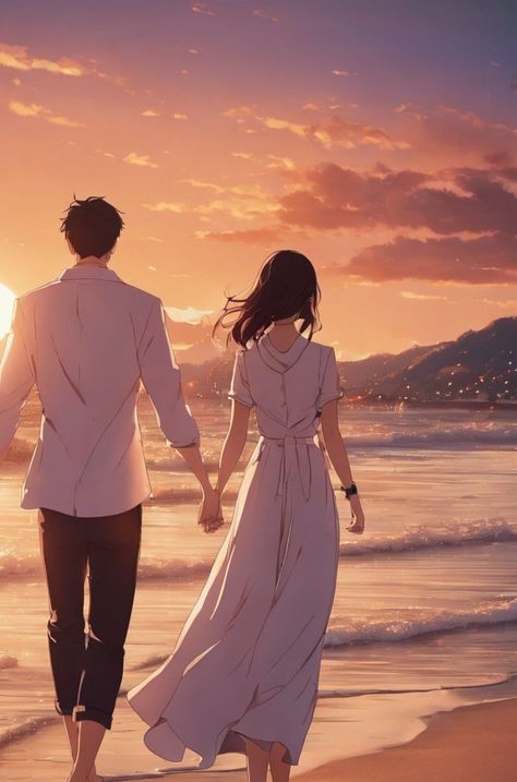 Couple On The Beach, Beach Cartoon, Romance Covers Art, Anime Wedding, Book Cover Artwork, Beach Illustration, Romantic Anime Couples, Dark Anime Guys, Anime Cover Photo