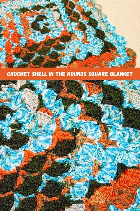 Raji's Craft Hobby: Crochet Shell In The Rounds Square Blanket Shell Stitch In The Round Crochet, Crochet Shell Blanket, Crochet Shell, Round Blanket, Crochet Square Blanket, Crafts Diy Projects, Crochet Shell Stitch, Shell Stitch, All Free Crochet