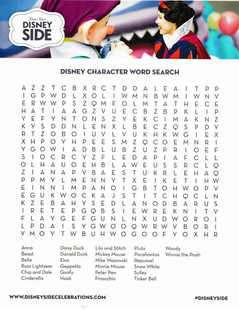 Theresa's Mixed Nuts: How To Host A Fabulous Disney Side @Home Celebration #DisneySide Disney Word Search, Disney Activities, Disney Word, Character Words, Disney Printables, Disney Games, Disney Side, Disney Day, Disney Planning