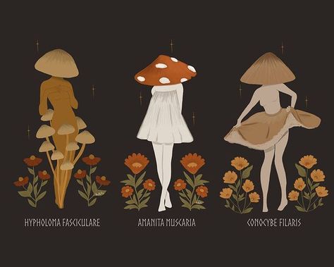 Anette Illustrations в Instagram: «Mushroom Maidens 🍄 These fatal fancy fungi are up for adoption as single prints or as a pack of three in my Etsy! The link is in my bio ❤…» Druid Tattoo, Mushroom Costume, Mushroom Pictures, Mushroom Art, Etsy Art, Print Packaging, The Nature, Creature Design, Art Sketchbook