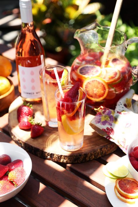 Summer Rosé Sangria - The Candid Appetite Goat Cheese Toast, Charcuterie Fruit, Strawberry And Champagne, Rosé Sangria, Hawaiian Drinks, Hawaiian Cocktails, Sangria Cocktail, Rose Sangria, Jams And Jellies