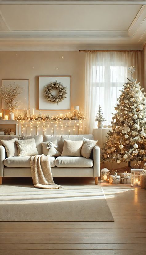 Light Beige Living Room, Red And Green Decor, Room Inspo Cozy, Christmas Living Room Ideas, Christmas Interior Design, Beige Living Room, Aesthetic Living Room, Cozy Couch, Beige Living Rooms