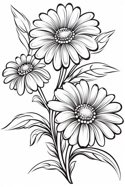 Beautiful Flowers Drawing Design, Flower Drawing With Color, Beautiful Flowers Drawing, Flower Drawing Color, Wild Flowers Drawing, Coloring Pages Flowers, Coloring Book Flowers, Daisy Leaves, Drawing Of A Flower