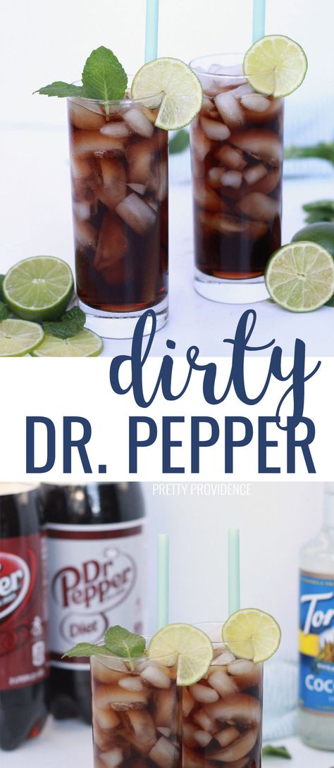 Dr. Pepper with Coconut and Lime Dirty Dr Pepper, Drink Nonalcoholic, Alcoholic Drink Recipe, Summer Drinks Nonalcoholic, Summer Drink Recipe, Easy Alcoholic Drinks, Summer Drinks Alcohol, Coconut Syrup, Drink Recipes Nonalcoholic