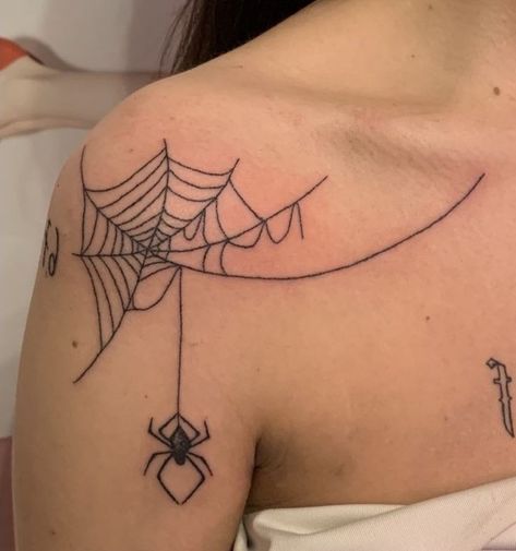 Spider Web Collar Bone Tattoo, Spider Web On Shoulder Tattoo, Spiderweb Tattoo Women, Spiderweb Tattoo On Shoulder, Spiderweb Collarbone Tattoo, Spider Rib Tattoo, Spider Shoulder Tattoo, Spiderweb Underboob Tattoo, Spider Web Tattoo Shoulder