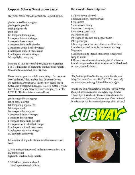 Subway Sweet Onion Sauce Recipes - I'll try number two of the three Sweet Onion Sauce Subway, Subway Sweet Onion Sauce, Subway Sauces, Sweet Onion Sauce, Tandoori Masala, Onion Sauce, Marinade Sauce, Copykat Recipes, Gravy Sauce