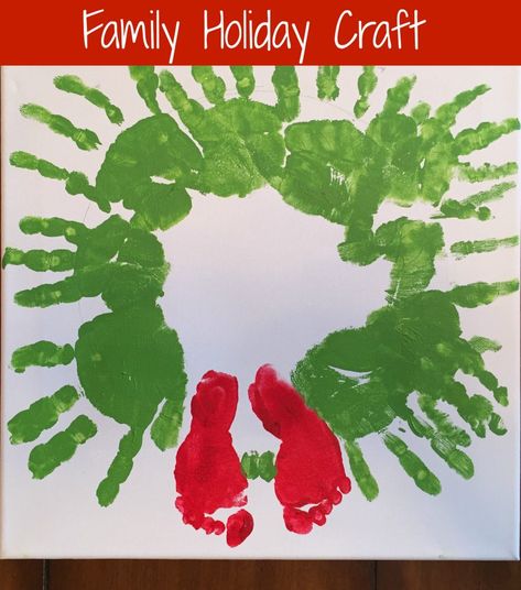 Christmas Crafts For Mom, Kids Handprint Art Christmas, Handprint Christmas Crafts, Family Holiday Crafts, Christmas Curriculum, Crafts For Mom, Christmas Montessori, Handprint Wreath, Kids Handprint Art