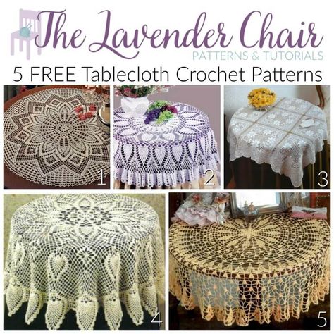 5 FREE Tablecloth Crochet Patterns - The Lavender Chair Mantel Redondo A Crochet, Lavender Chair, The Lavender Chair, Pattern Batik, Crochet Table Topper, Crochet Placemat Patterns, Crochet Tablecloth Pattern, Free Crochet Doily Patterns, Crochet Placemats