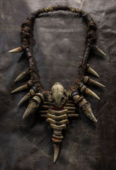 Neck ornament with skull, bones and fangs. Suitable for fantasy and post-apocalypse. All bone elements and decor are made of hard plastic and painted by hand. It is possible to manufacture the quantity according to your order. Shaman Costume, Fang Jewelry, Primitive Jewelry, Bird Skull Necklace, Neck Jewelry, Fantasy Props, Bone Necklace, Bone Jewelry, Tactical Clothing