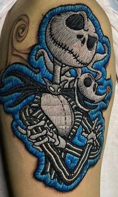 Blue Tattoo For Men, Patch Style Tattoo, Patch Tattoos, Scooby Doo Tattoo, Patch Tattoo, Tim Burton Tattoo, Jack Tattoo, Emo Tattoos, Embroidery Tattoo