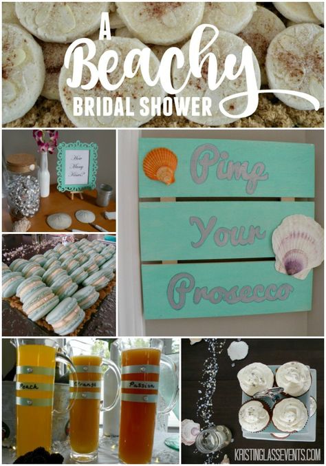 A Beachy Bridal Shower - Kristin Glass Events Beach Theme Bridal Shower Ideas Decor, Beach Theme Bridal Shower Ideas, Beach Bridal Shower Ideas, Beach Theme Desserts, Free Bridal Shower Printables, Beach Wedding Shower, Mermaid Bridal Showers, Sea Party Ideas, Wedding Shower Themes