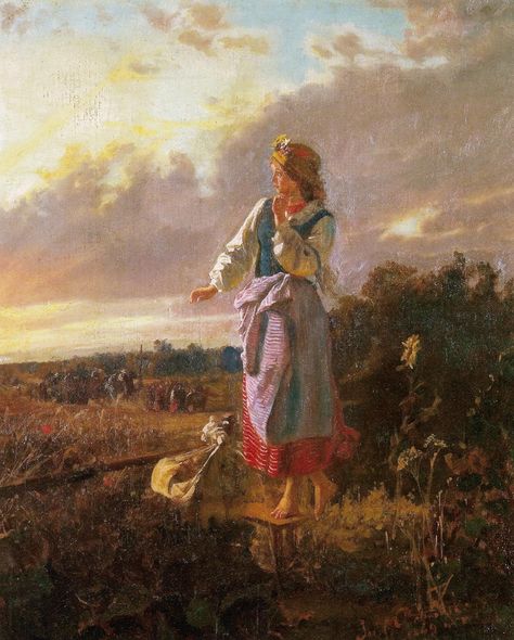 Jozef Chelmonski  "In the Garden", 1869, oil on canvas, 53.5 x 44.5 cm, Museum of Art, Lodz Polish Folklore, Polish Painting, Polish Culture, Slavic Culture, Polish Folk Art, Polish Artist, Polish Folk, Polish Art, Paintings I Love