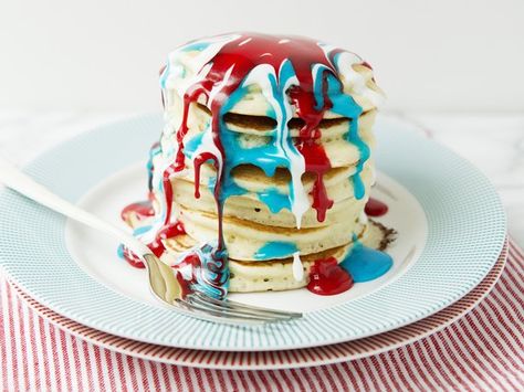 Firecracker Pancakes Firecracker Cake, Christmas Pancakes, Bisquick Recipes, Fourth Of July Food, Blue Food Coloring, Blue Food, 4th Of July Celebration, The Fourth Of July, Pancakes And Waffles